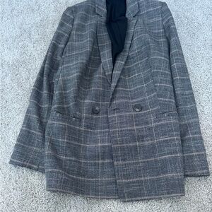 Express Gray Plaid Double-Breasted Blazer